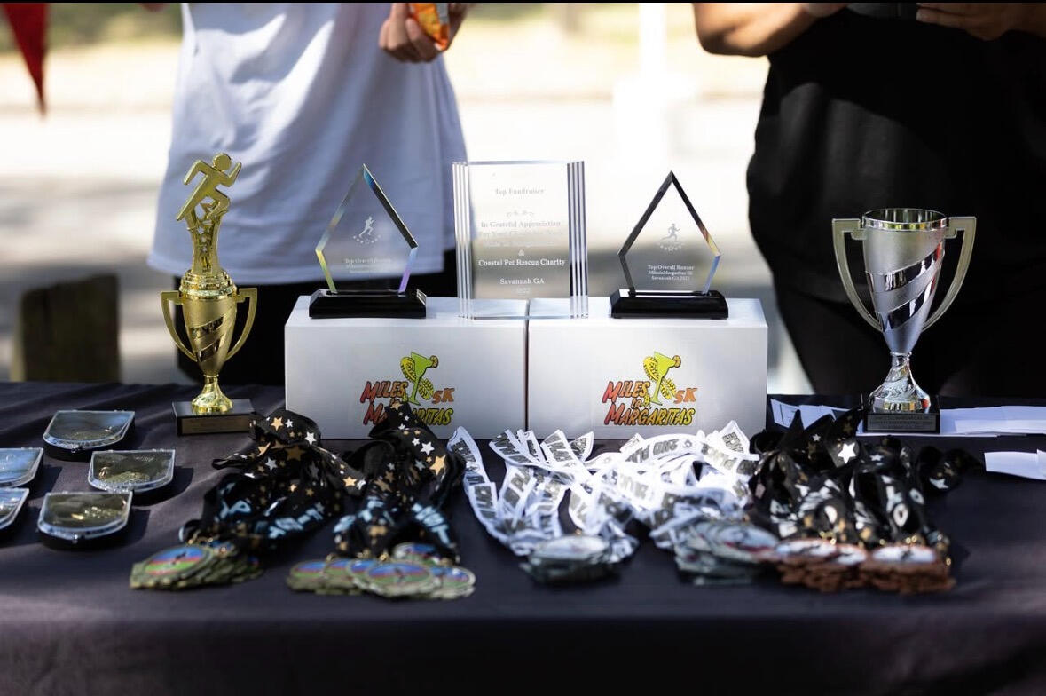 Finisher medals on display